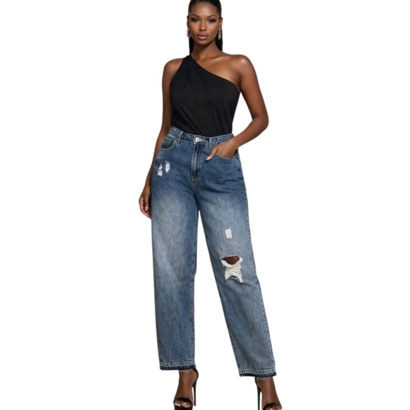 Fashion Nova Denim - Fashion Nova Blue Distressed Boyfriend Jeans